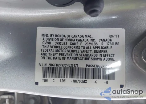 2012 Honda Civic Ex-L from USA, damaged, VIN 2HGFB2F93CH526176